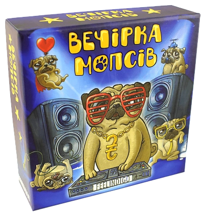 Настільна гра Вечірка мопсів, бренду Feelindigo, для 2-5 гравців, час гри < 30хв. - KUBIX