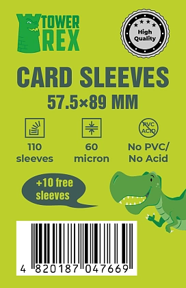 Протектори 60 micron 57,5*89 (Cards Sleeves 60 micron 57,5*89), бренду Tower Rex - KUBIX