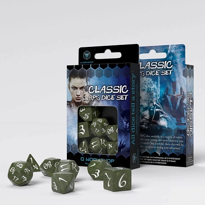 Набір кубиків Classic RPG Olive & white Dice Set (7шт.), бренду Q-Workshop - KUBIX