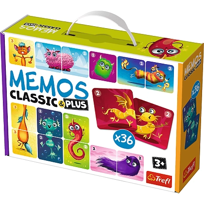 Настольная игра Мемос классик: Монстрики (Memos classic & plus: Cute monsters), бренду Trefl, для 1-1 гравців - KUBIX