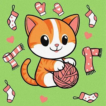 Картина по номерам Котик и клубочек (25х25 см) - KUBIX Картина по номерам Котик и клубочек (25х25 см)
