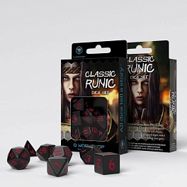 Набор кубиков Classic Runic Black & red Dice Set (7) - KUBIX Набор кубиков Classic Runic Black & red Dice Set (7)
