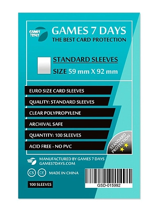 Протекторы Games7Days (59 x 92 мм) Standard Euro Size (100 шт), бренду Games 7Days - KUBIX