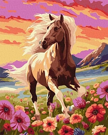 Картина по номерам Утонченный конь в цветах (40х50 см)