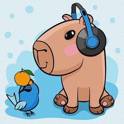 Картина по номерам Капибара в наушниках (30х30 см), бренду Идейка - KUBIX