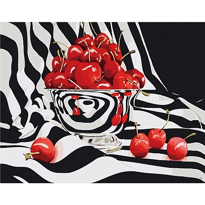 Картина по номерам Вишня на чорно-білому фоні (40х50 см), бренду Strateg - KUBIX