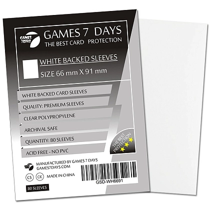 Протекторы Games7Days (66 х 91 мм / 63.5x88 мм) White Premium MTG (80 шт), бренду Games 7Days - KUBIX