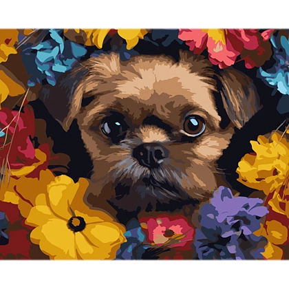 Картина по номерам Щенок в цветах (40х50 см), бренду Strateg - KUBIX