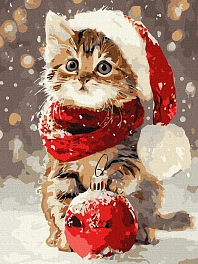 Картина по номерам Новорічне кошеня (30х40 см)