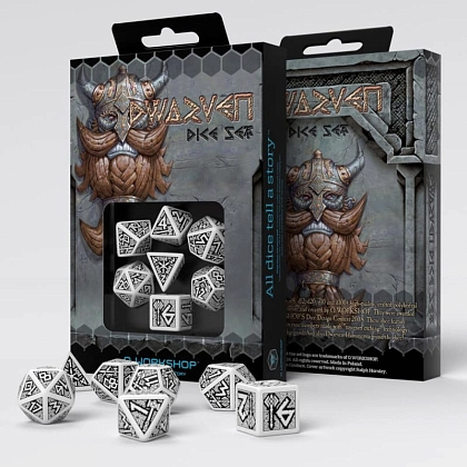 Набір кубиків Dwarven White & black Dice Set (7шт.), бренду Q-Workshop - KUBIX