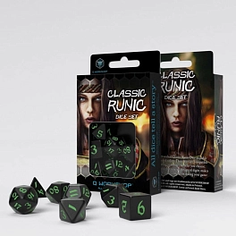 Набор кубиков Classic Runic Black & Green Dice Set (7 шт.)