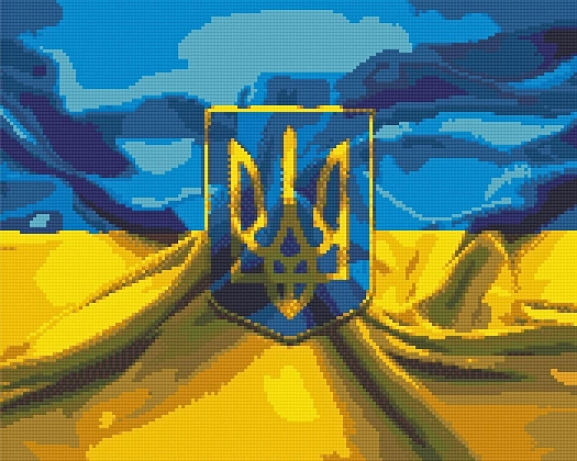 Алмазна мозаїка Герб та прапор України (40х50 см), бренду Origami - KUBIX