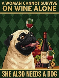 Картина по номерам Постер Мопс и вино (30х40 см)