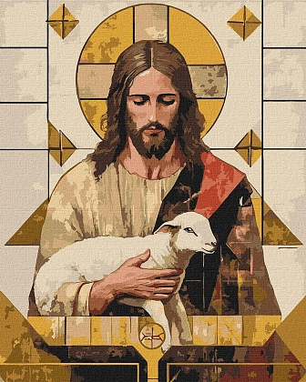 Картина по номерам Ісус з вівцею (геометрія благодаті) (40х50 см), бренду Ідейка - KUBIX