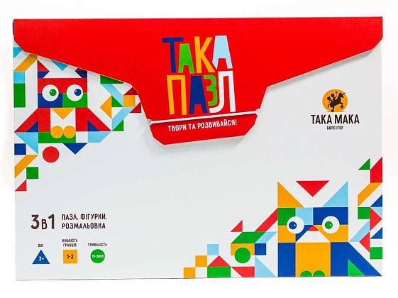 Настільна гра ТАКА ПАЗЛ. Набір 3 в 1 "Котик", бренду Така Мака, для 1-2 гравців, час гри < 30хв. - KUBIX