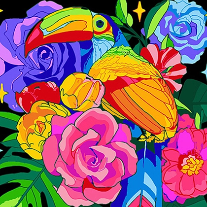 Картина по номерам Тукан і квіткове багатство (40х40 см), бренду Strateg - KUBIX