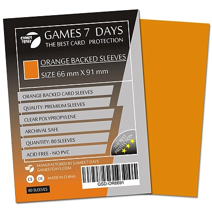 Протекторы Games7Days (66 х 91 мм / 63.5x88 мм) Orange Premium MTG (80 шт), бренду Games 7Days - KUBIX
