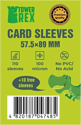 Протектори 100 micron (преміум) 57,5*89 (Cards Sleeves 100 micron (premium) 57,5*89), бренду Tower Rex - KUBIX