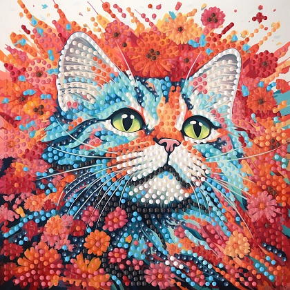 Алмазная мозаика Яркий кот на бумажной основе (18х18 см), бренду Strateg - KUBIX