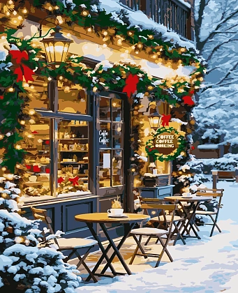 Картина за номерами Різдвяне кафе (40х50 см), бренду Artissimo - KUBIX