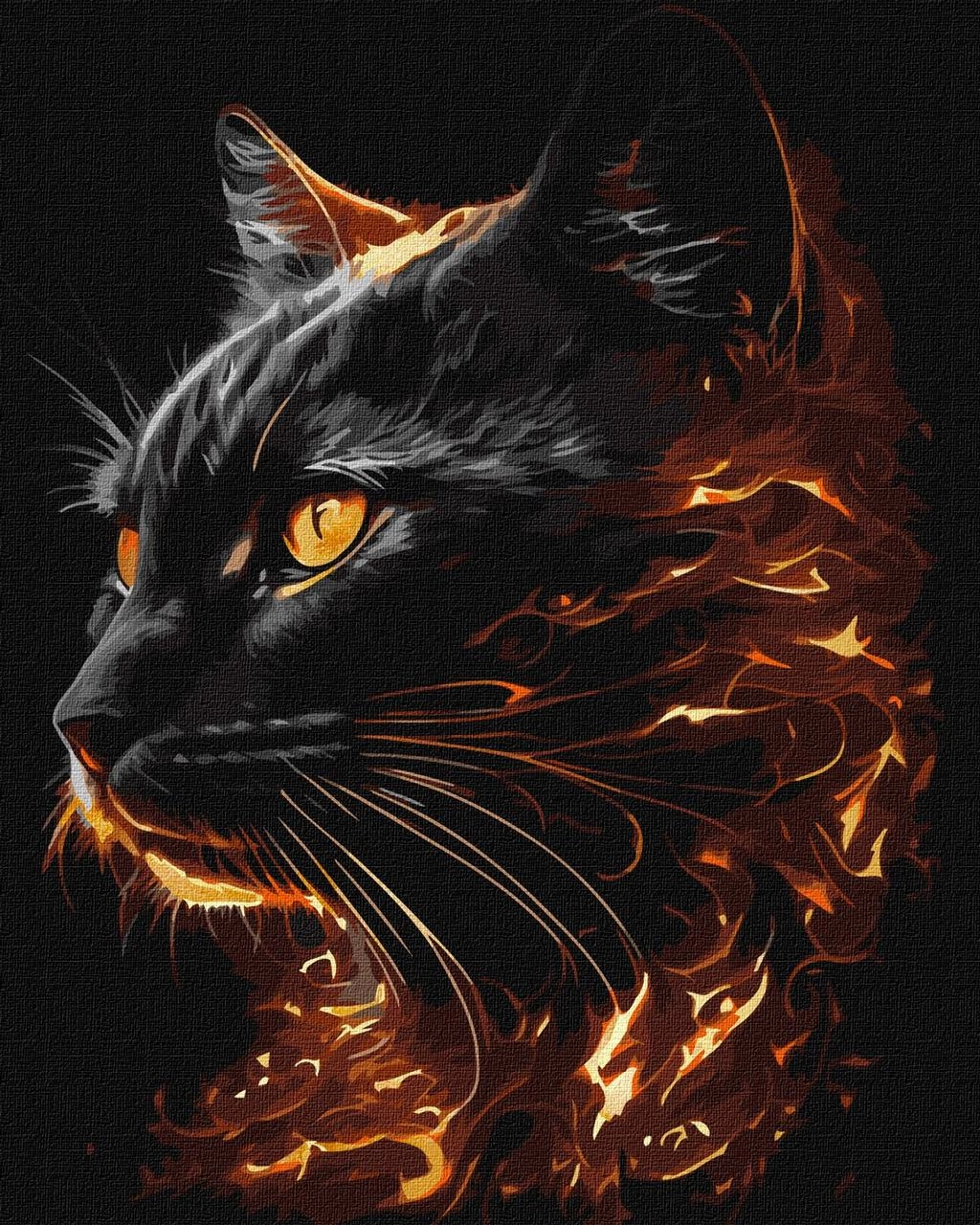Картина по номерам Чёрный огненный кот (40х50 см), бренду Идейка - KUBIX