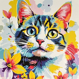 Картина за номерами Кольоровий котик (30х30 см)