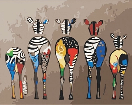 Картина по номерам Різнокольорові зебри (40х50 см)