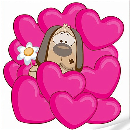 Картина по номерам Собака з сердечками та квітами (30х30 см), бренду Strateg - KUBIX