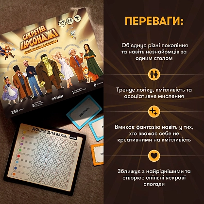 Настольная игра Секретные персонажи, бренду ORNER, для 3-8 гравців, час гри > 60мин. - 5 - KUBIX