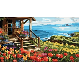 Картина по номерам "Домик у моря" (50х25 см)