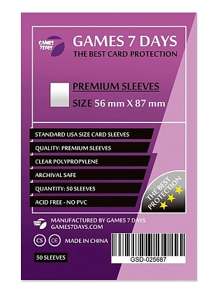 Протектори Premium USA (50 шт) (56 x 87 мм) , бренду Games 7Days - KUBIX