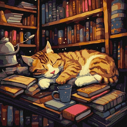 Картина по номерам Пухнастий книголюб (40х40 см), бренду Ідейка - KUBIX