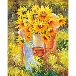 Алмазная мозаика Подсолнухи на стуле (30х40 см)