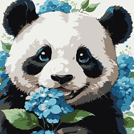 Картина по номерам Панда среди цветов (30х30 см)