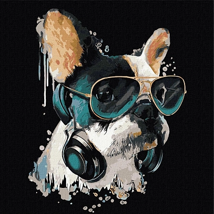 Картина по номерам Собака діджей (40х40 см), бренду Ідейка - KUBIX