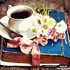 Картина по номерам Чаепитие на книге (40х40 см)