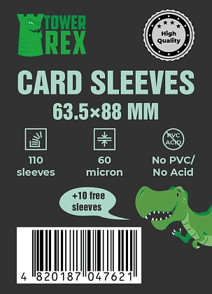 Протекторы 60 микрон 63,5*88 (Cards Sleeves 60 micron 63,5*88), бренду Tower Rex - KUBIX