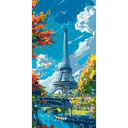 Картина по номерам Эйфелева башня (40х80 см)