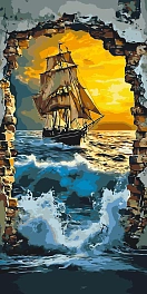 Картина по номерам Корабль в море (40х80 см)