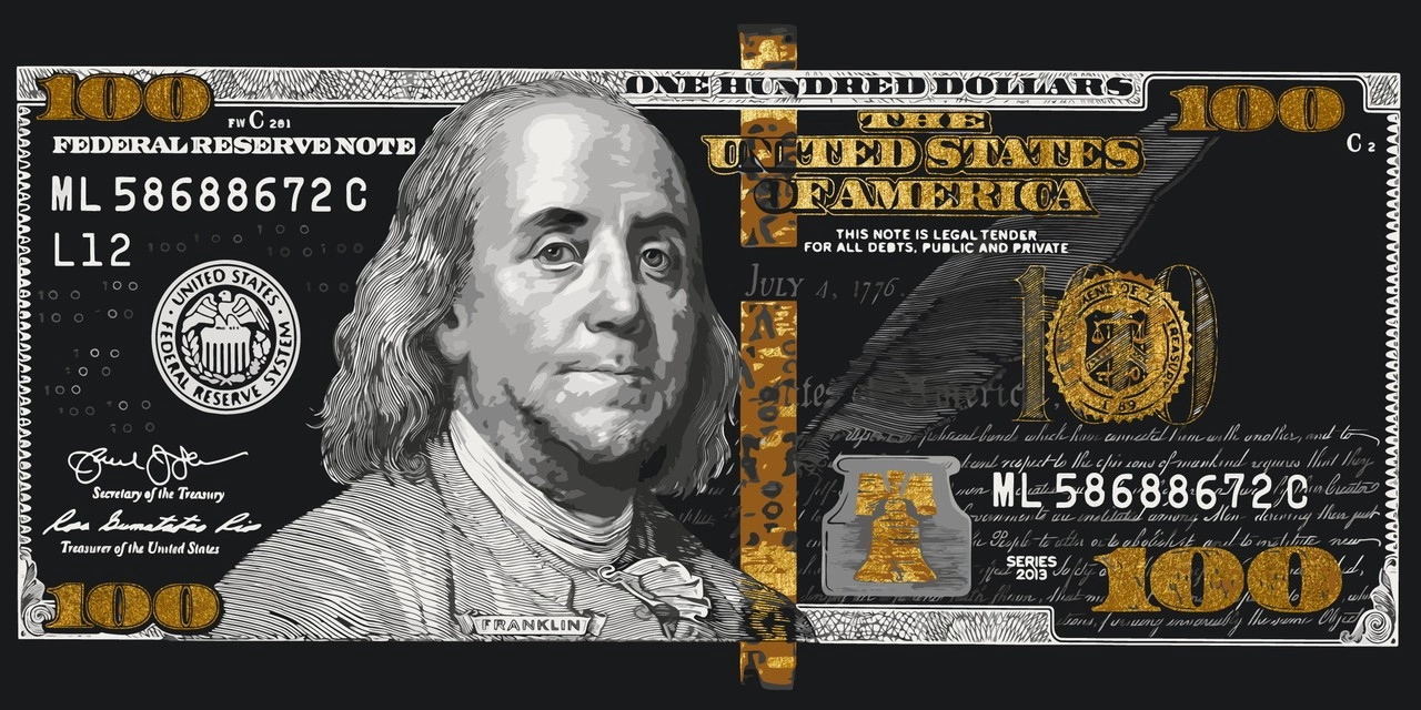 Картина по номерам Франклин Доллар (100 долларов) (40х80 см), бренду Origami - KUBIX