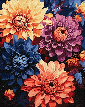 Картина по номерам Яркие георгины (40х50 см), бренду Идейка - KUBIX