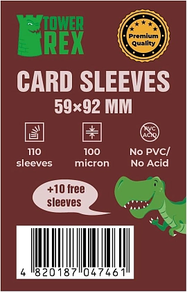 Протектори 100 micron (преміум) 59*92 (Cards Sleeves 100 micron (premium) 59*92), бренду Tower Rex - KUBIX