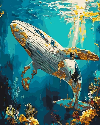 Картина по номерам Підводний світ кит (40х50 см), бренду Origami - KUBIX