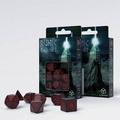 Набір кубиків Runic Black & red Dice Set, бренду Q-Workshop - KUBIX