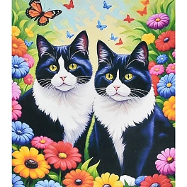 Алмазная мозаика Коты среди цветов (40х50 см)