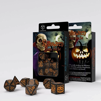 Набор кубиков Halloween Pumpkin Black & Orange Dice Set, бренду Q-Workshop - KUBIX