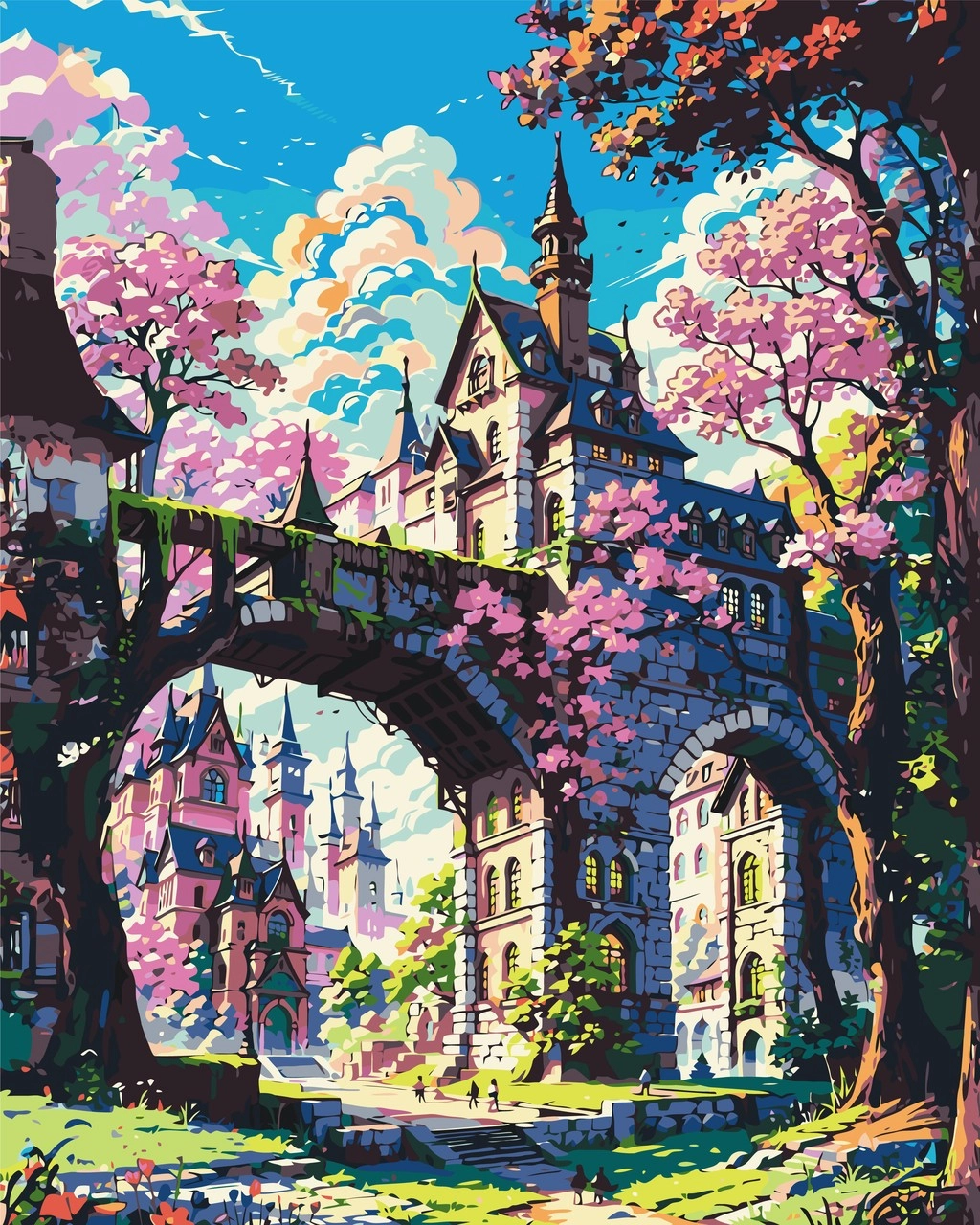 Картина по номерам Сказочный замок в сакуре (40х50 см), бренду Origami - KUBIX