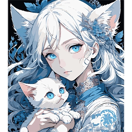 Картина по номерам Аниме девочка с котенком (40х50 см), бренду Strateg - KUBIX