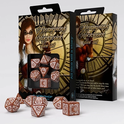 Набор кубиков Steampunk Clockwork Caramel & white Dice Set (7 шт.), бренду Q-Workshop - KUBIX