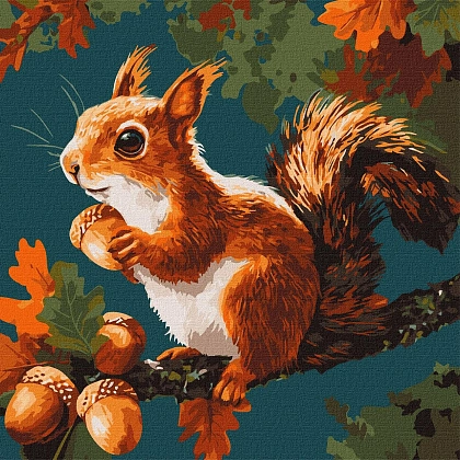 Картина по номерам Горіхові скарби осені (40х40 см), бренду Ідейка - KUBIX